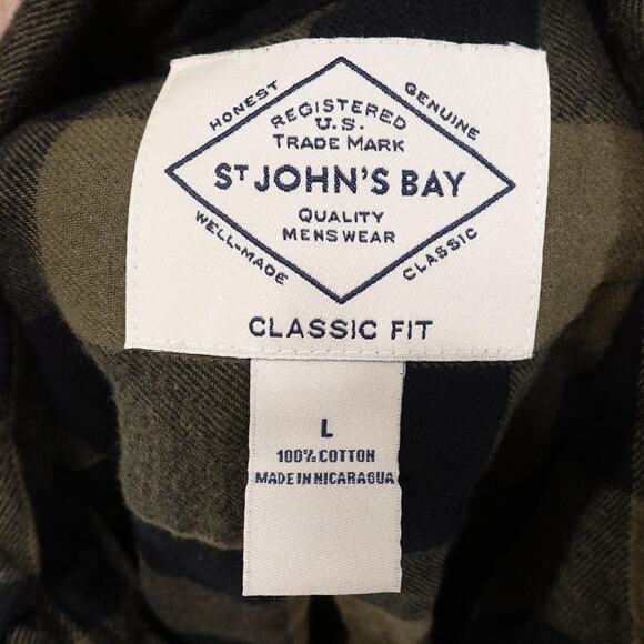 St John's Bay Shirt Mens Large Green Black Plaid Flannel Button Down Classic Fit - Picture 6 of 7